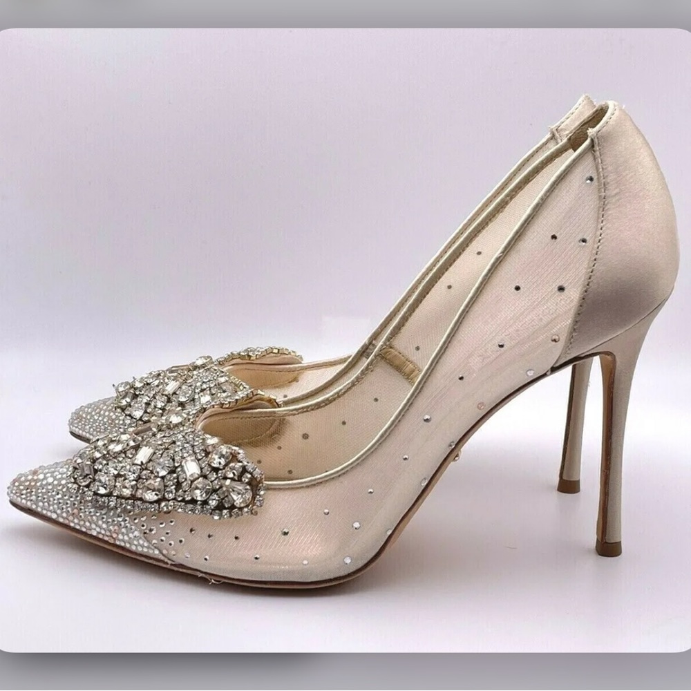 Badgley Mischka Quintana Mesh Embellished High-Heel Pumps in Champagne - Picture 4 of 16